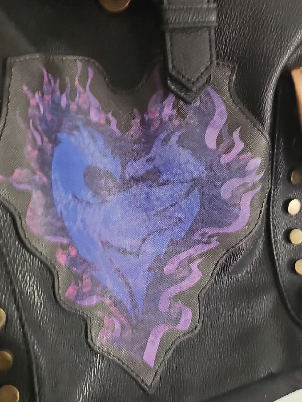 New! Disney Descendants Black Studded Backpack with Red & Gold Shield Patch
